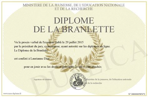 diplome de la branlette