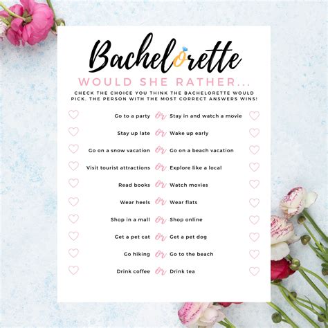 Bachelorette Party Would She Rather Game Printable Game Etsy