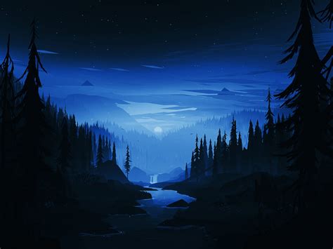 Download 1600x1200 Wallpaper Dark Night River Forest Minimal Art