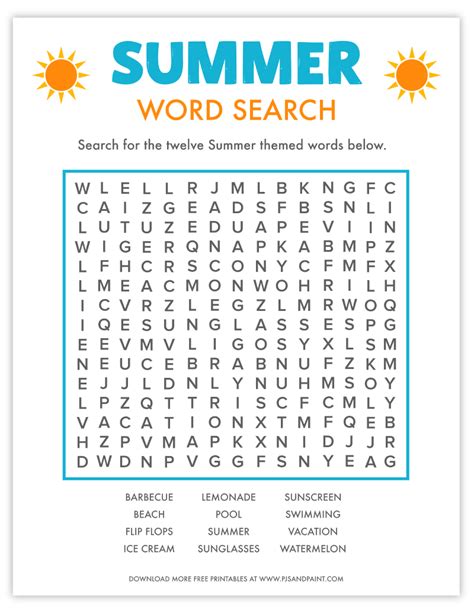 Free Summer Word Search Printable
