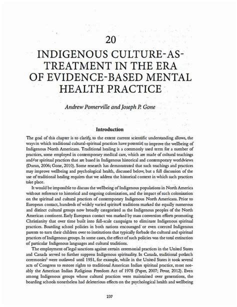 Indigenous Culture As Treatment In The Era Of Evidence Based Mental