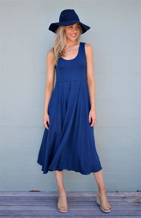 Fan Dress Womens Merino Wool Indigo Blue Fan Dress With Empire