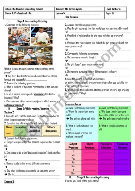 1st Form Lesson N° 5 It´s All In The Preparation Esl Worksheet By