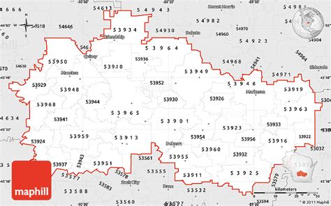 Silver Style Simple Map of ZIP Codes Starting with 539