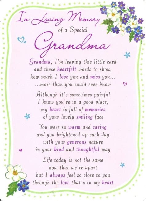 Grave Card In Loving Memory Of A Special Grandma Poem Verse Memorial