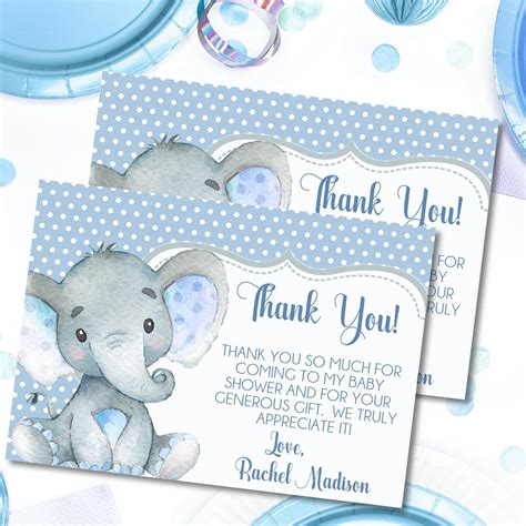 Blue Baby Elephant Baby Shower Thank You Cards — Party Beautifully
