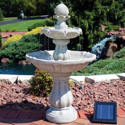 Sunnydaze 2 Tier Solar Outdoor Water Fountain With Battery Backup