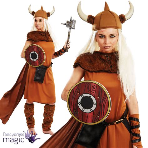 Ladies Medieval Viking Warrior Princess Fancy Dress Costume Outfit