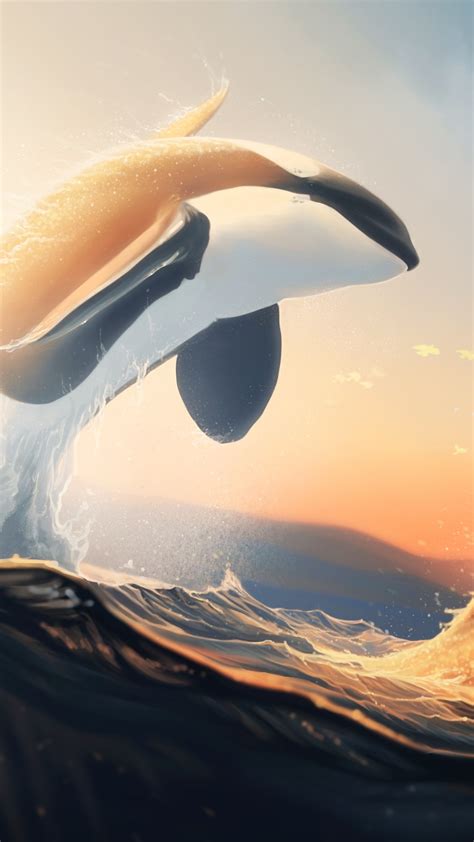2160x3840 Whales Jumping Out Of The Water Digital Art 4k Sony Xperia X