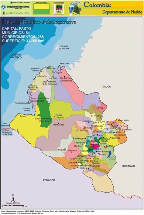 Mapa De Nariño Colombia Departamento Con Municipios Y Ciudades