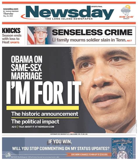 The Front Page Of Newsday On Thursday May 10 2012 Newspaper Front