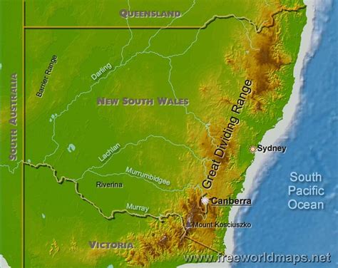Physical Map Of New South Wales Australia