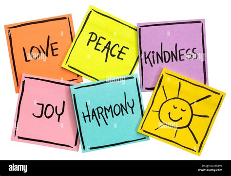 Love Peace Kindness Joy And Harmony With Sun Smiley Isolated Set