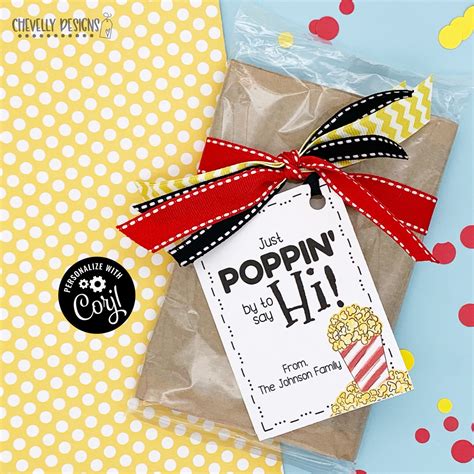 Editable Just Poppin By To Say Hi Popcorn T Tags Etsy