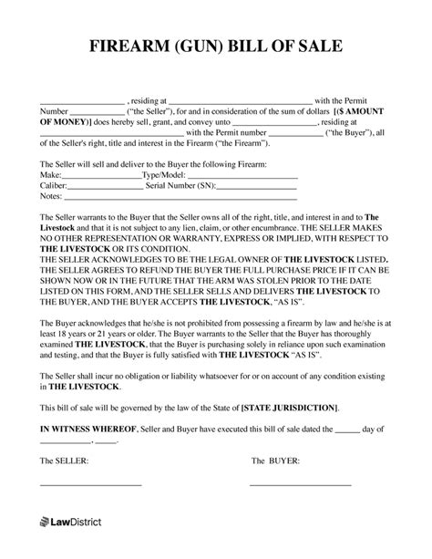 Firearm Bill Of Sale Form With Sample Lawdistrict