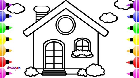 How To Draw Cute House For Kids Art Colour For Children With Colored