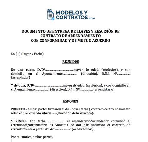 Documento Rescisión Contrato Alquiler Actualizado Agosto 2022