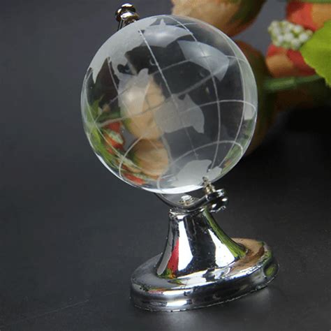 Kiwarm Small 4cm Crystal Glass Rotating Clear Transparent World Globe