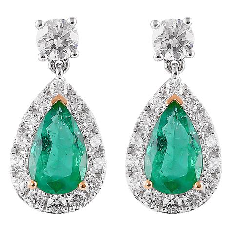 2 3 Carat Colombian Emerald And Diamond Earrings In 18 Karat White Gold