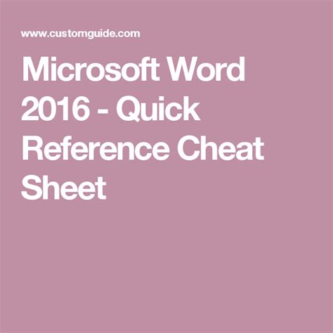 Microsoft Word 2016 Quick Reference Cheat Sheet Microsoft Word 2016