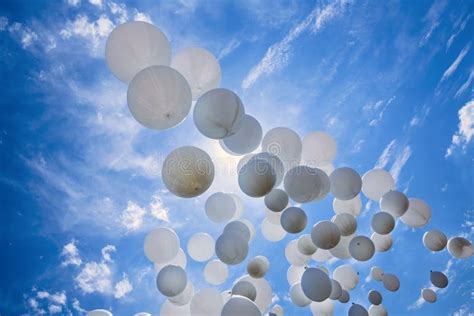 White Balloons On The Blue Sky Stock Image Image Of Balloon