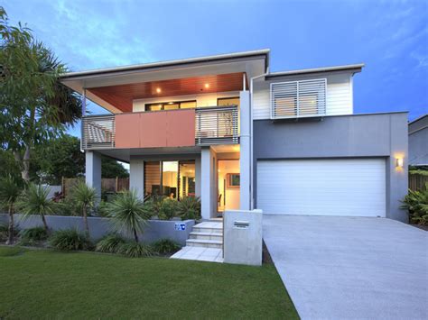 Concrete Modern House Exterior With Balcony And Decorative