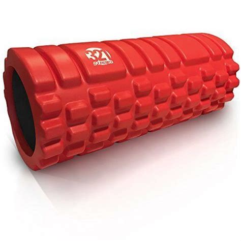 A Red Foam Yoga Roller On A White Background