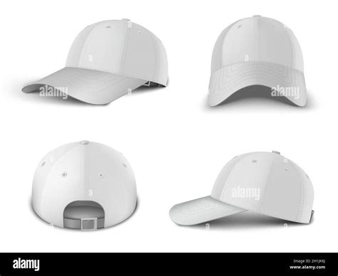 White Baseball Cap Side Perspective Front Back Side View Realistic