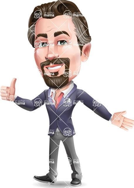Cartoon Businessman With Goatee Beard Vector Character Showing With