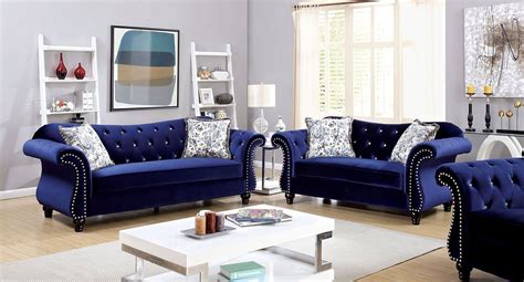 Jolanda Living Room Set (Blue) | Blue living room decor, Blue sofa living, Blue couch living