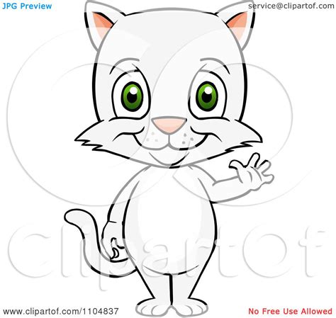 Clipart Happy Cute White Cat Standing And Waving Royalty