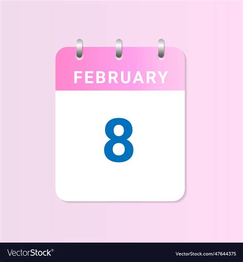 Day Of 8th February Daily Calendar Of February Vector Image