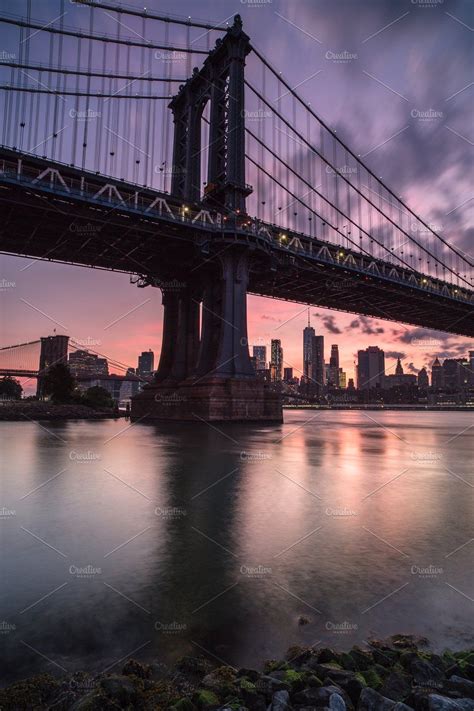 Manhattan Bridge During Sunset By Mentlastore On Creativemarket