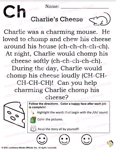 Reading Comprehension Worksheets Charlies Cheese