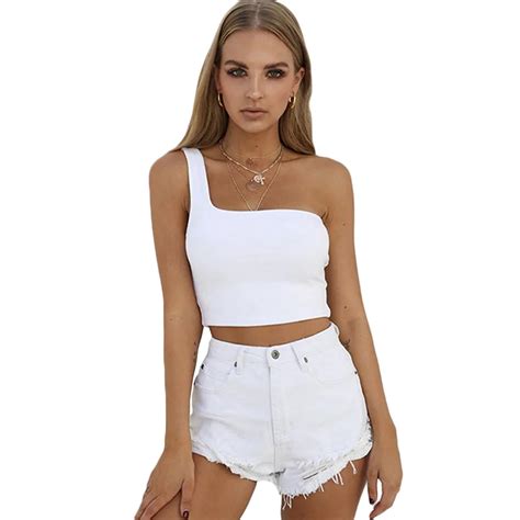 One Shoulder Strapless Sexy Tank Top Women Bustier Crop Top Sleeveless Backless Short Party