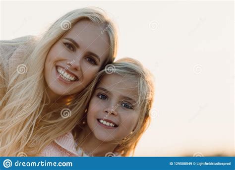 Portrait Of Beautiful Smiling Blonde Mom Stock Image Image Of Copyspace Happiness 129508549
