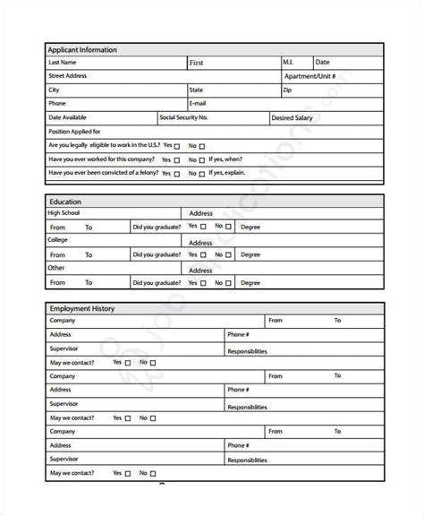 Generic Employment Application Template 8 Free Pdf Documents Download