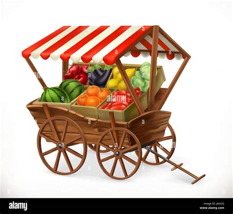 Fresh Produce Market Cart With Fruits And Vegetables 3d Vector Icon