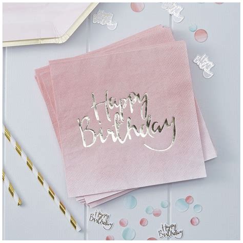 20 serviettes rose et doré happy birthday