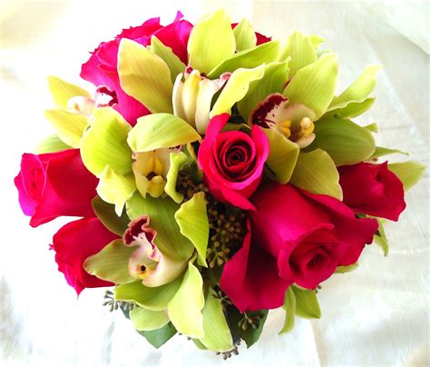 Gorgeous Green Cymbidium Orchids And Hot Pink Roses Bridal Bouquet Hot Pink Roses Cymbidium