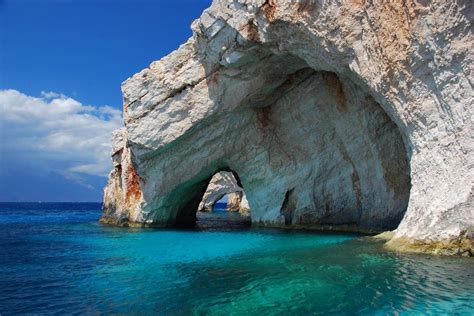 Nature Landscape Rock Cave Sea Turquoise Water Island Greece