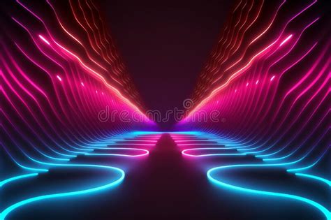 Abstract Background Pink Blue Neon Light Glowing Dynamic Wavy Lines