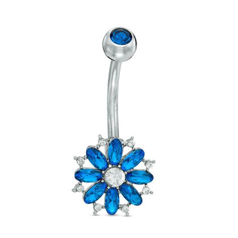 Looking for people or posts? 014 Gauge Blue and White Cubic Zirconia Flower Belly ...