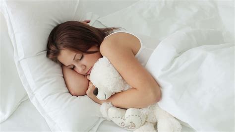 Pretty Sleeping Girl Hugging Teddy Bear Stock Video Footage 0013 Sbv