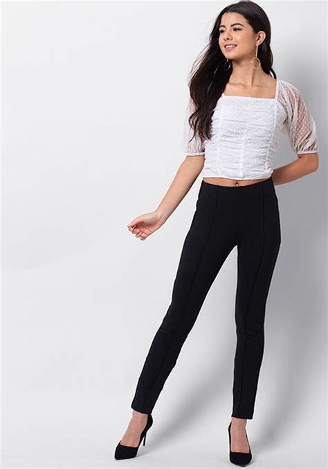 Buy Women White Mesh Ruched Smocked Crop Top Trends Online India