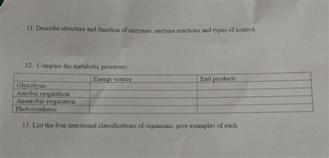 Solved 11 Describe Structure And Function Of Enzymes