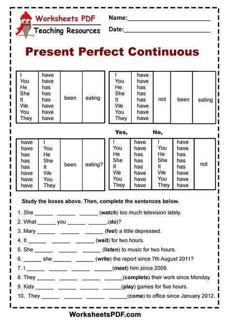Present Perfect Continuous Worksheet Pdf Study The Boxes Above Then