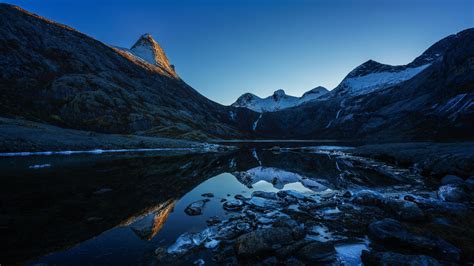 Photo Norway Nature Mountains Lake Scenery Stone Evening 3840x2160 In