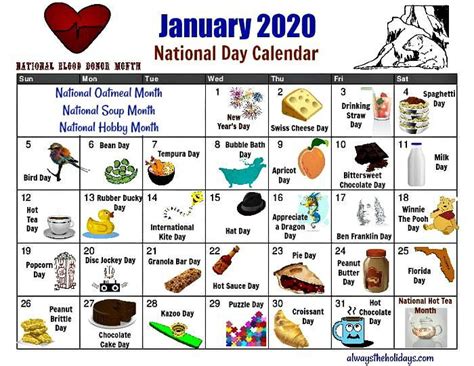 January Printable Calendar For National Days National Day Calendar
