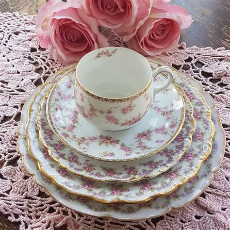 Mismatched China Tea Cup And Saucer Trio 2 Plates Pink Roses Antique